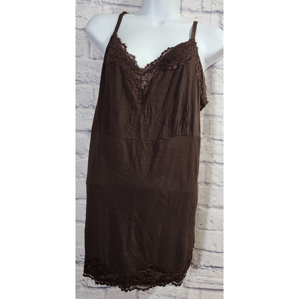 Lane Bryant Brown Lace Detail Adjustable Spaghetti Strap Tank Top 18 20 Soft